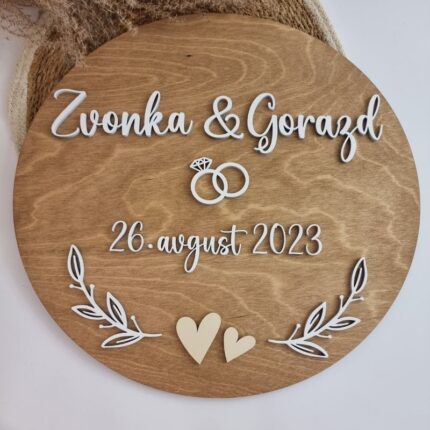 Poročno darilo - tabla srček in prstana